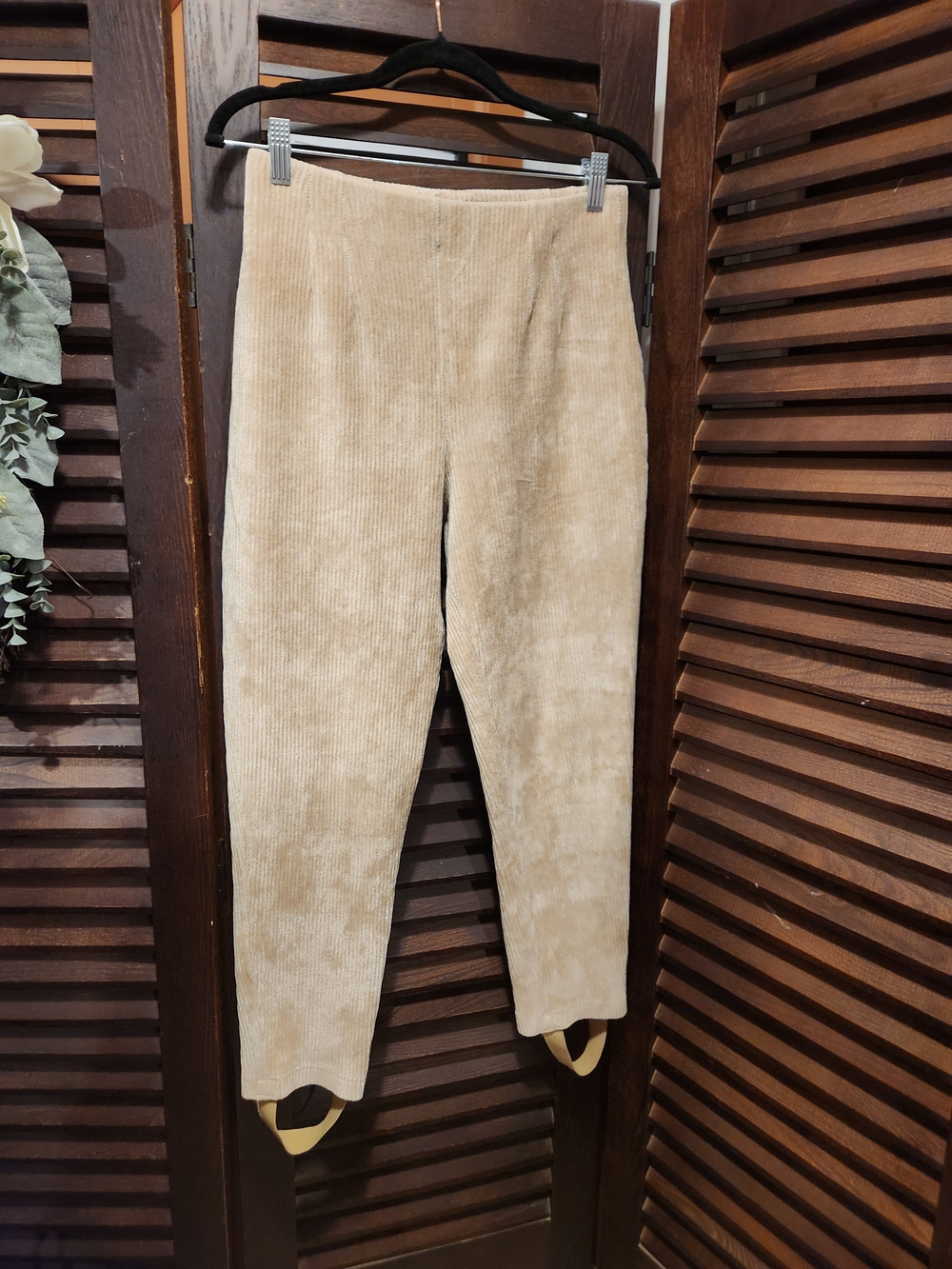 Vintage Lizsport High-Waist Tan Corduroy Stirrup Trousers